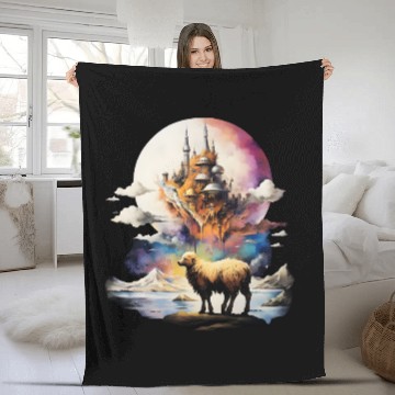 Discover Retro Celestial Moon Sheep Adventure Fleece Blankets