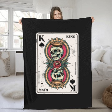 Discover King on Spades Horror Halloween Card Game Creepy Fleece Blankets