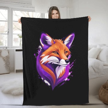 Discover fox purple yellow Fleece Blankets