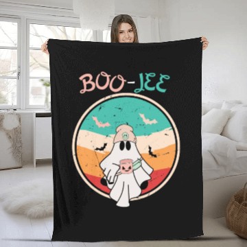 Discover Cute ghost boo-jee Retro Halloween Fleece Blankets