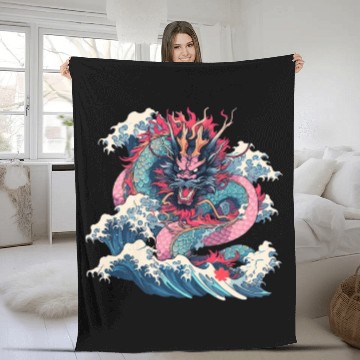 Discover Tokyo Asia 80s Japanese Retro Dragon Dragon Fleece Blankets
