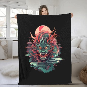 Discover Tokyo Asia 80s Japanese Retro Dragon Dragon Fleece Blankets