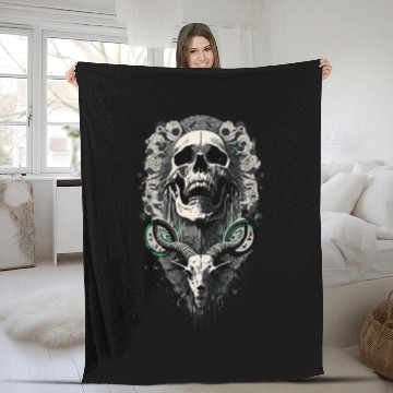 Discover skull and goat Tattoo Fleece Blankets