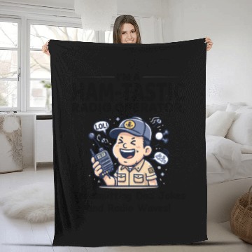 Discover Happy Amateur Ham Radio Operator with Microphone Fleece Blankets