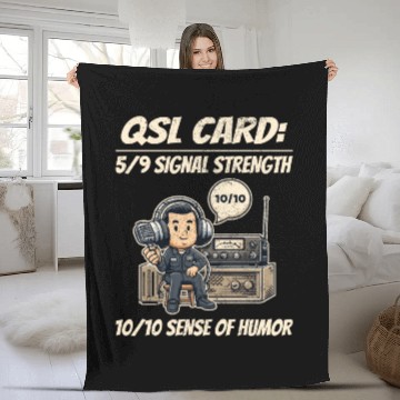 Discover Ham Radio Operator QSL Card 10/10 Sense of Humor Fleece Blankets