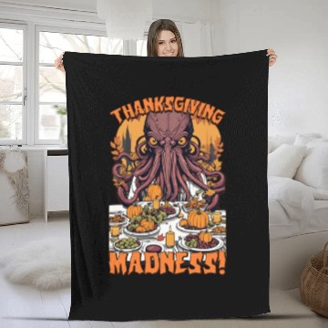 Discover Autumn Feast with Cthulhu - Thanksgiving Madness Fleece Blankets