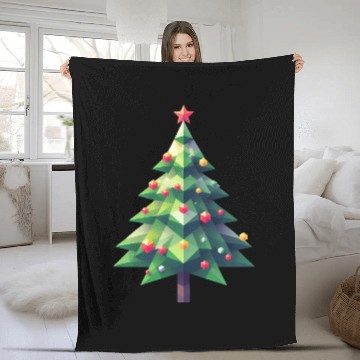 Discover Polygonal Christmas Magic: The Faceted Pine Tree Fleece Blankets