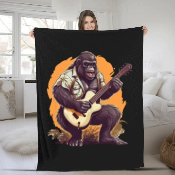 Discover Musical Gorilla: Strumming an Acoustic Guitar Fleece Blankets