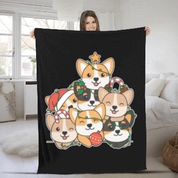 Discover Corgi Christmas Tree Funny Animal Christmas Fleece Blankets