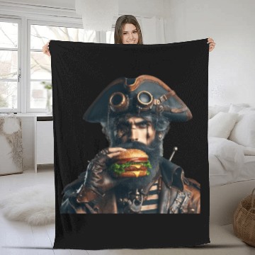 Discover Steampunk Pirate Eating Burger Fleece Blankets