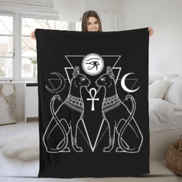 Discover Egyptian Goddess Sphynx Cat vextor White Fleece Blankets