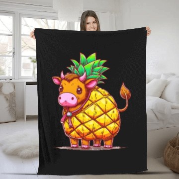 Discover Cow in pineapple costume - Fruity joy Fleece Blankets