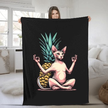 Discover Meditating Sphynx cat with pineapple Fleece Blankets