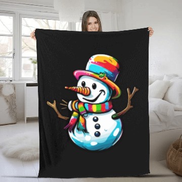 Discover Snowman / Winter / Snowflake / White / Frosti Fleece Blankets