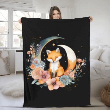 Discover Lunar Lullaby: Cute Fox on the Moon Fleece Blankets