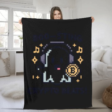 Discover Quirky 8-Bit Ghost with Crypto Beats - Halloween Fleece Blankets
