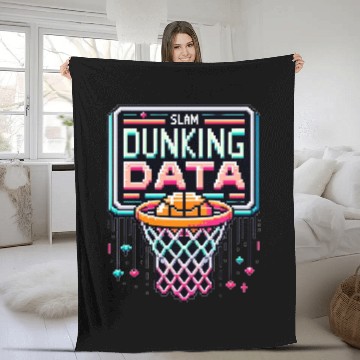 Discover Slam Dunking Data - Retro 8-bit Basketball Hoop Fleece Blankets
