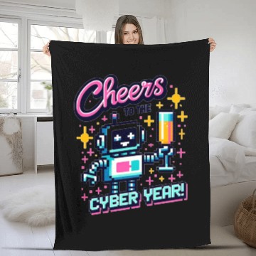 Discover Retro Robot New Year's Toast - Cyber Champagne Fun Fleece Blankets
