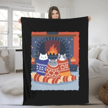 Discover Meow-y Christmas Delight: Festive Cats Collection Fleece Blankets