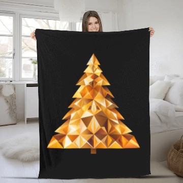 Discover Golden festive shine: radiant Christmas tree Fleece Blankets