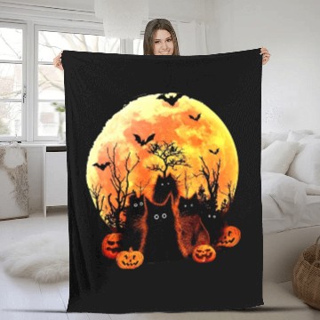 Discover Black Cat Halloween Moon Gift for Cat Love Fleece Blankets