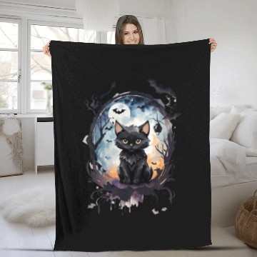 Discover "Bat-Kissed Kitten" Fleece Blankets