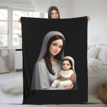 Discover Smiling Mother Mary with Baby Jesus Fleece Blankets