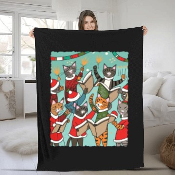Discover Meow-y Christmas Delight: Festive Cats Collection Fleece Blankets