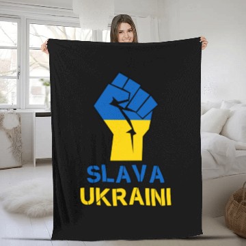Discover Slava Ukraini Ukrainian Flag Fist Fleece Blankets