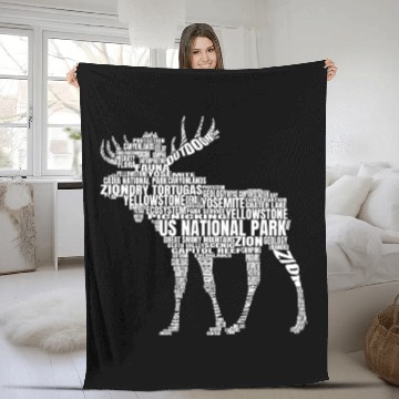 Discover US National Parks Moose Hiking Campground Campingm Fleece Blankets