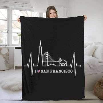 Discover San Francisco Skyline Heartbeat California Lover Fleece Blankets