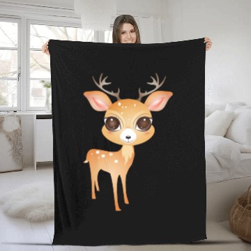 Discover cute little deer with big antlers Fleece Blankets