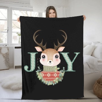 Discover cute deer with sweater and Christmas wreath Fleece Blankets