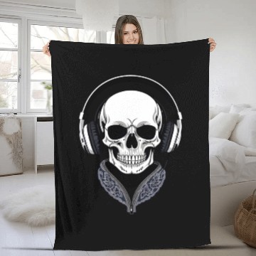 Discover A Skull With Headphones Fleece Blankets