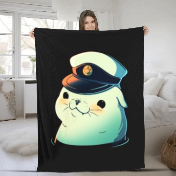 Discover Seal Sailor Cap Boat Captain Cap Boating Seal Fleece Blankets