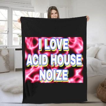 Discover I LOVE ACID HOUSE NOIZE WHITE FONTS Fleece Blankets