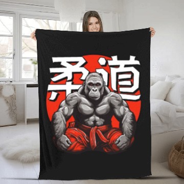 Discover Judo Martial Arts Gorilla Japanese Text Red White Fleece Blankets