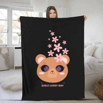 Discover Teddy bear face with flower Fleece Blankets