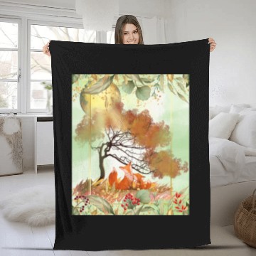 Discover "Autumn Foxes - Tranquil Seasonal Scene" Fleece Blankets