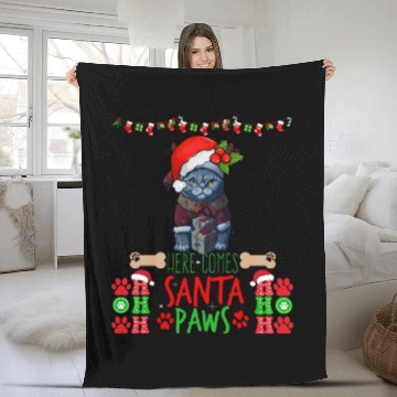 Discover "Santa Paws' Kitty Welcome" Fleece Blankets