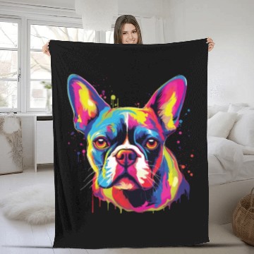 Discover Watercolor Colorful Boston Terrier Fleece Blankets