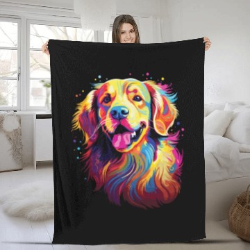 Discover Watercolor Colorful Golden Retriever Fleece Blankets