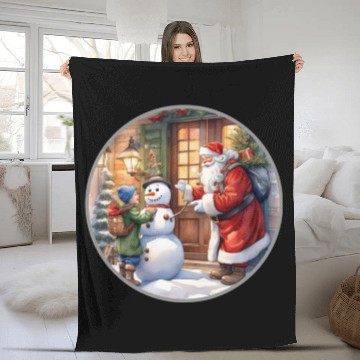 Discover Santa Claus and a snowman distributes gifts. Fleece Blankets