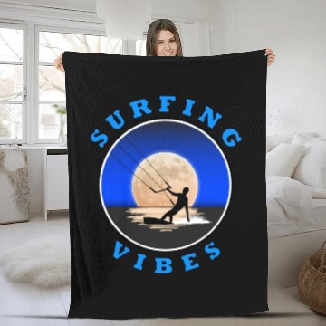Discover Surfing Vibes - Moon - kite surfer Fleece Blankets