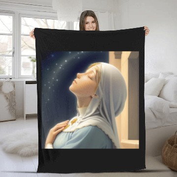 Discover Virgin Mother Mary Praying on a Starry Night Fleece Blankets