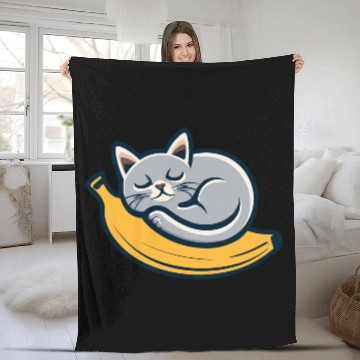 Discover Gray Cat Sleeping On A Banana Fleece Blankets