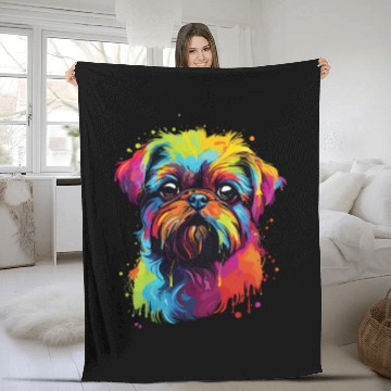 Discover Watercolor Colorful Belgian Dwarf Griffons Fleece Blankets