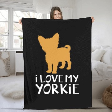 Discover Yorkshire Terrier Dog Silhouette I Love My Yorkie Fleece Blankets