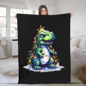 Discover Dinosaur Christmas Tree T Rex Boys Girls Pajama Fleece Blankets