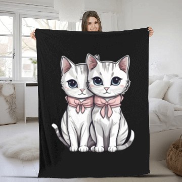 Discover there are two kittens Fleece Blankets